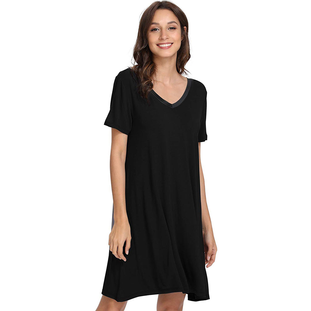 Black Bamboo Short Sleeve Nightdress Black Bamboo Short Sleeve Nightdress