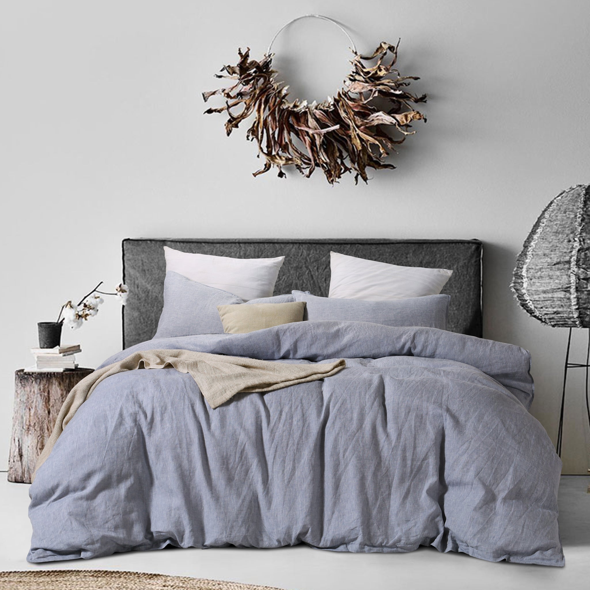 Blue Heather French Linen Duvet Cover Set