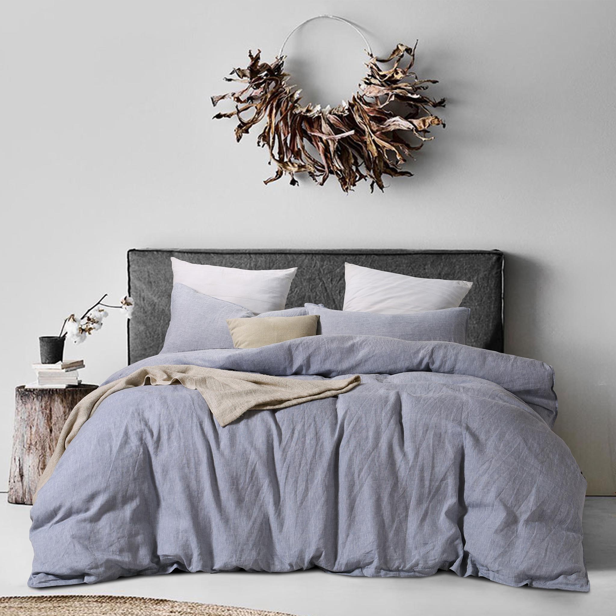 Blue Heather French Linen Duvet Cover Set