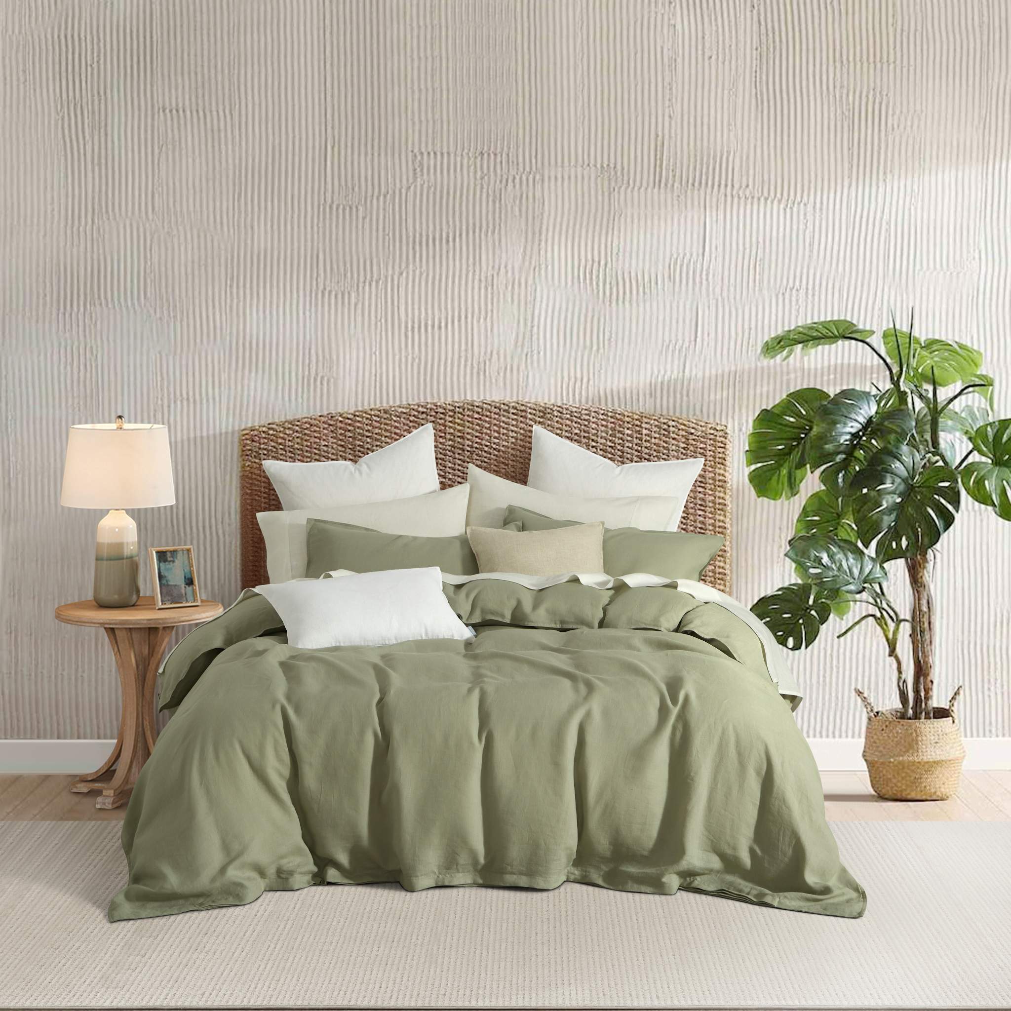 Spray Green French Linen Duvet Cover Set