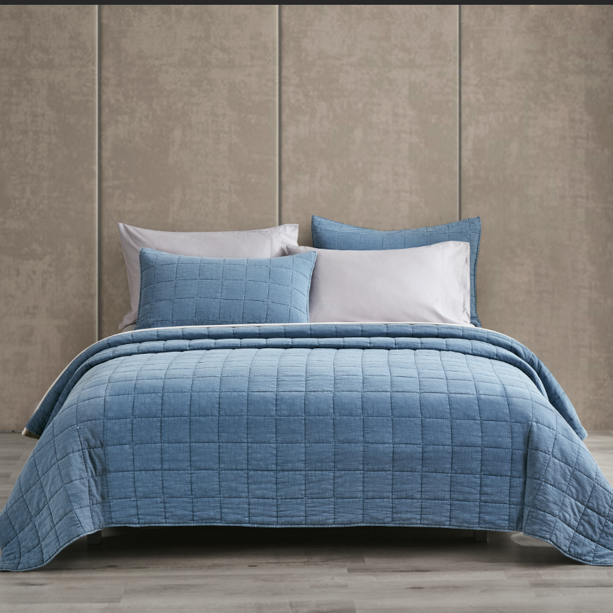 Squares Coverlet Set Blue