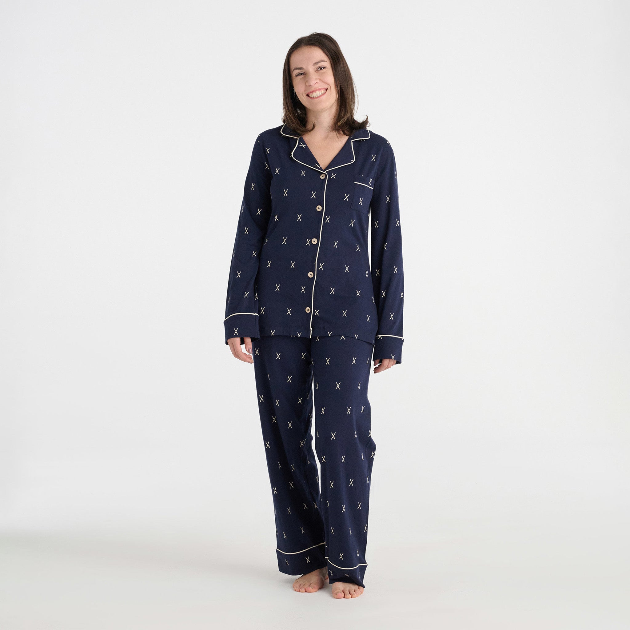 Navy Ski Jersey Pajama Set