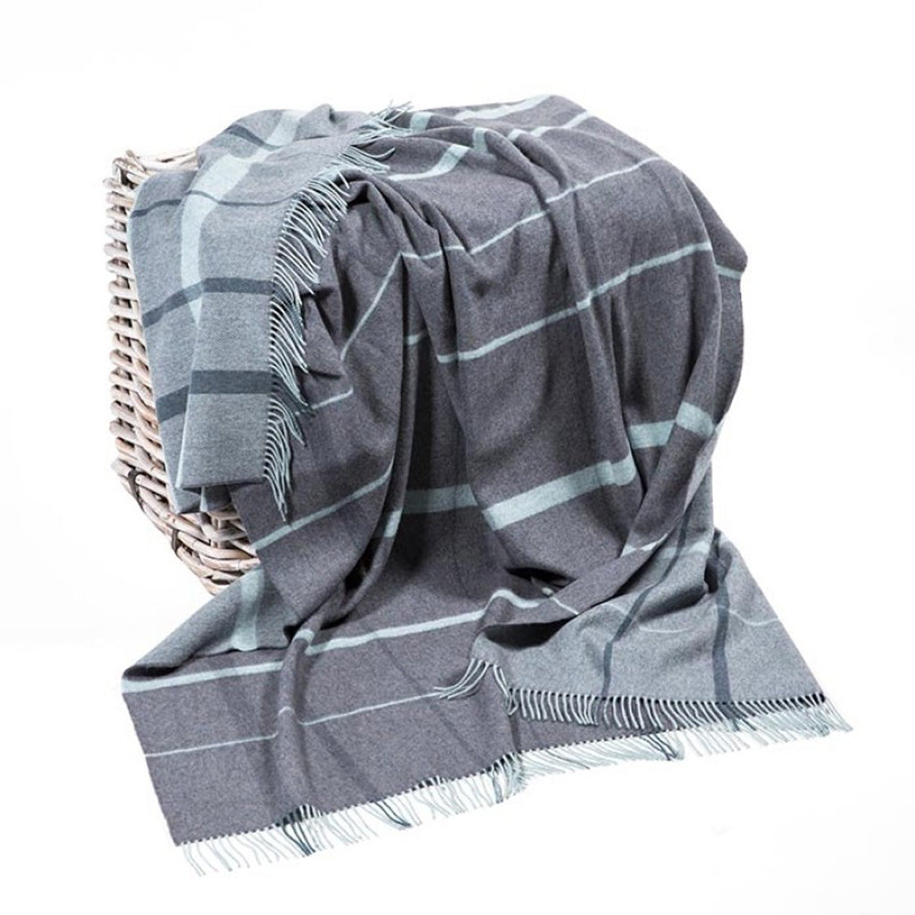 Merino Wool Throw- DuckEgg Plaid