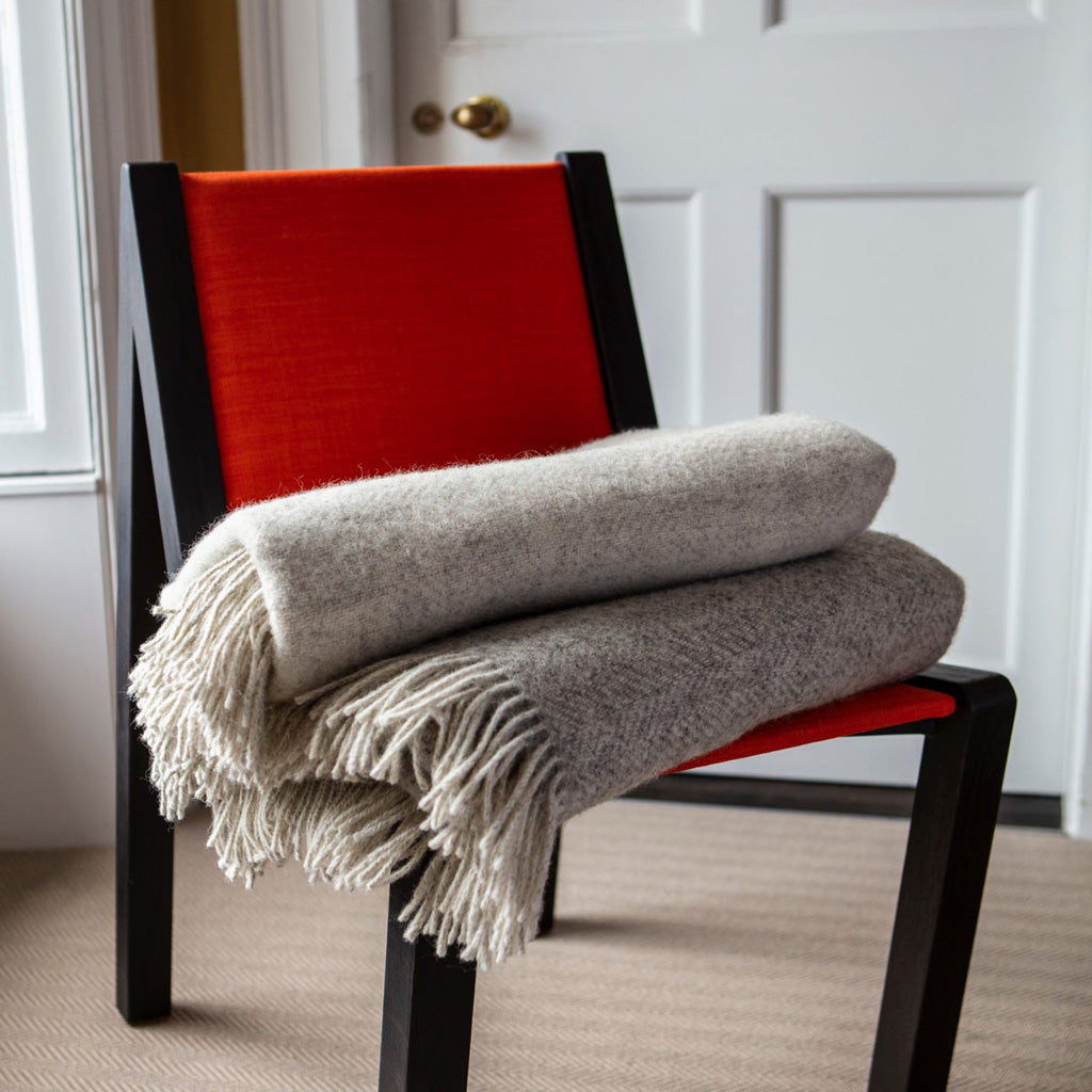 Grey Merino/Cashmere Herringbone Throw