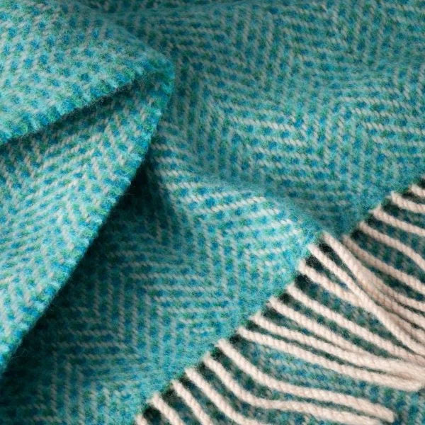 Aqua Merino/Cashmere Herringbone Throw