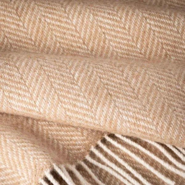 Beige Merino/Cashmere Herringbone Throw