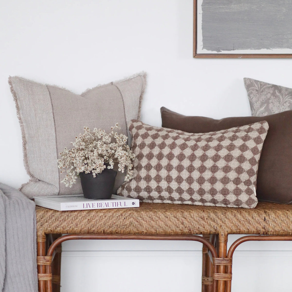 Check Weave Pillow Brown