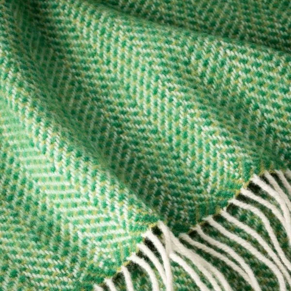 Green Merino/Cashmere Herringbone Throw