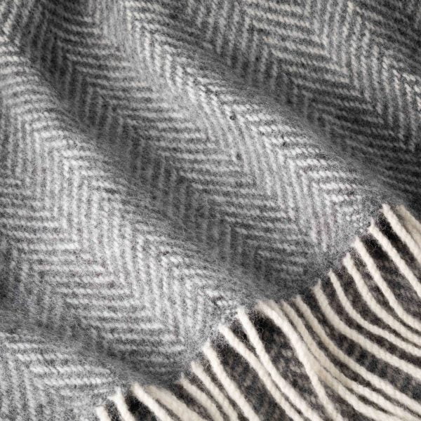Grey Merino/Cashmere Herringbone Throw