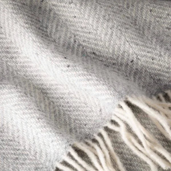 Pale Grey Merino/Cashmere Herringbone Throw