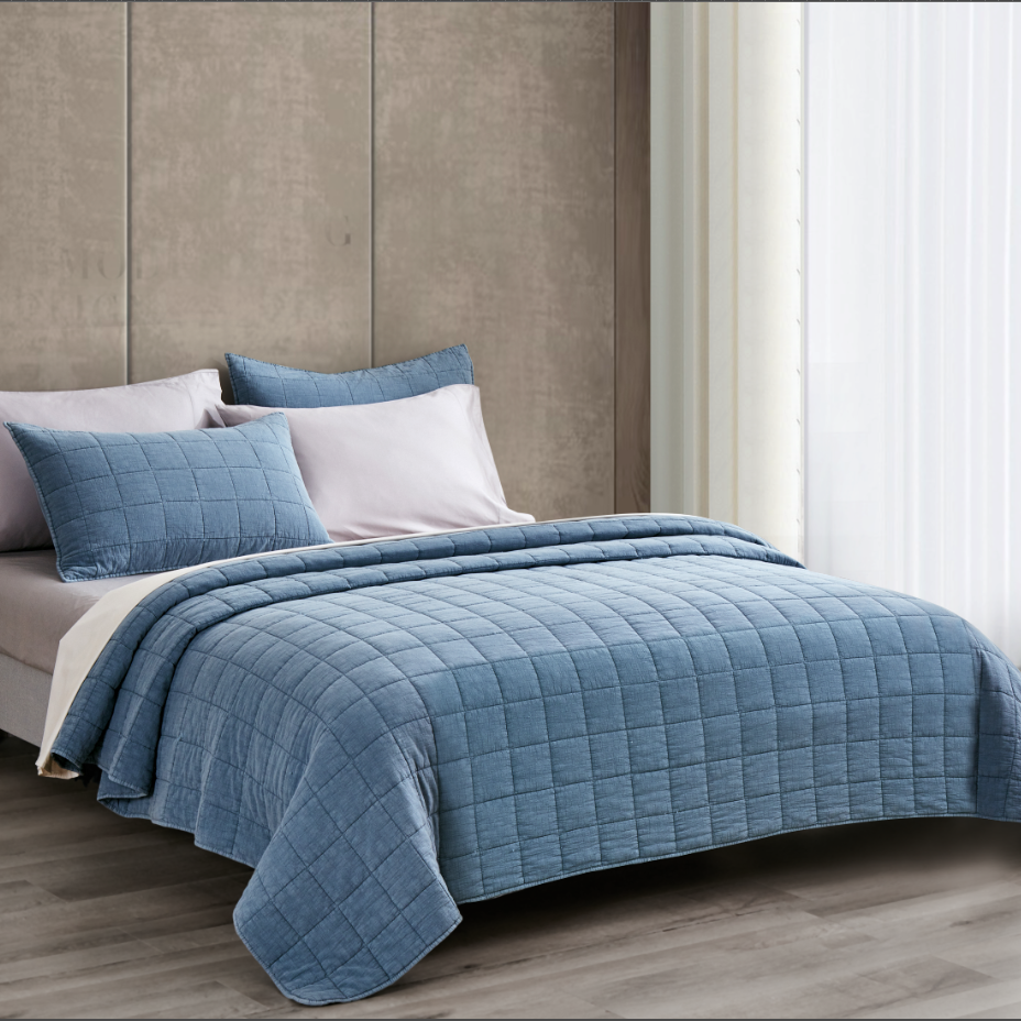 Squares Coverlet Set Blue